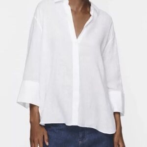 Zara Oversized White Linen Button Up Shirt Women’s size XL